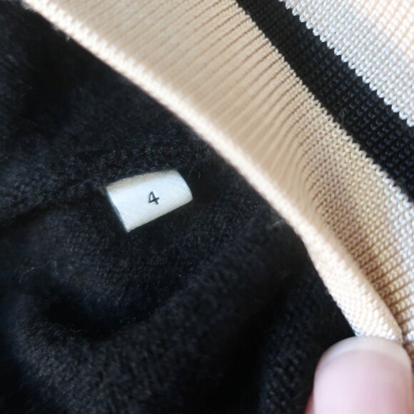 Women Sandro Paris Colle Black Striped Deep V-Neck Wool Cashmere Sweater 4 US/XL - Picture 11 of 11